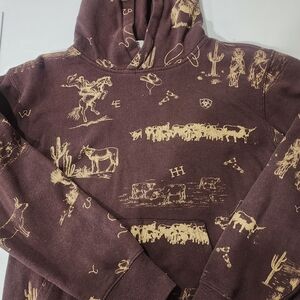 Brown Hoodie with Western Print
